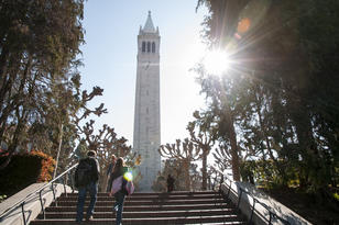 Campanile with steps and sun